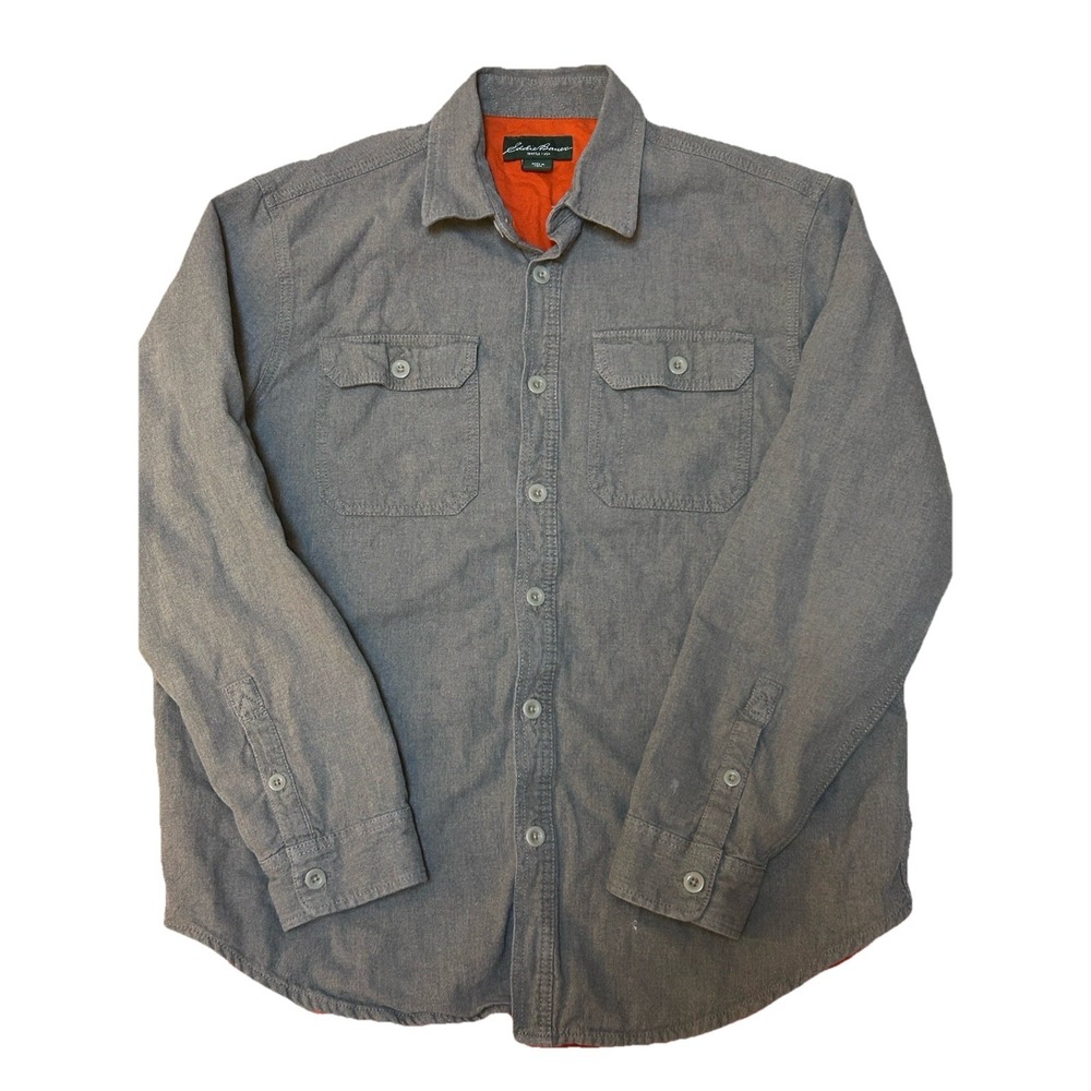 Eddie Bauer Gray Shirt Jacket‎ L Flannel Lined Cotton Workwear Shacket